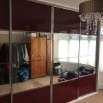 4 panel split dark red sliding wardrobe